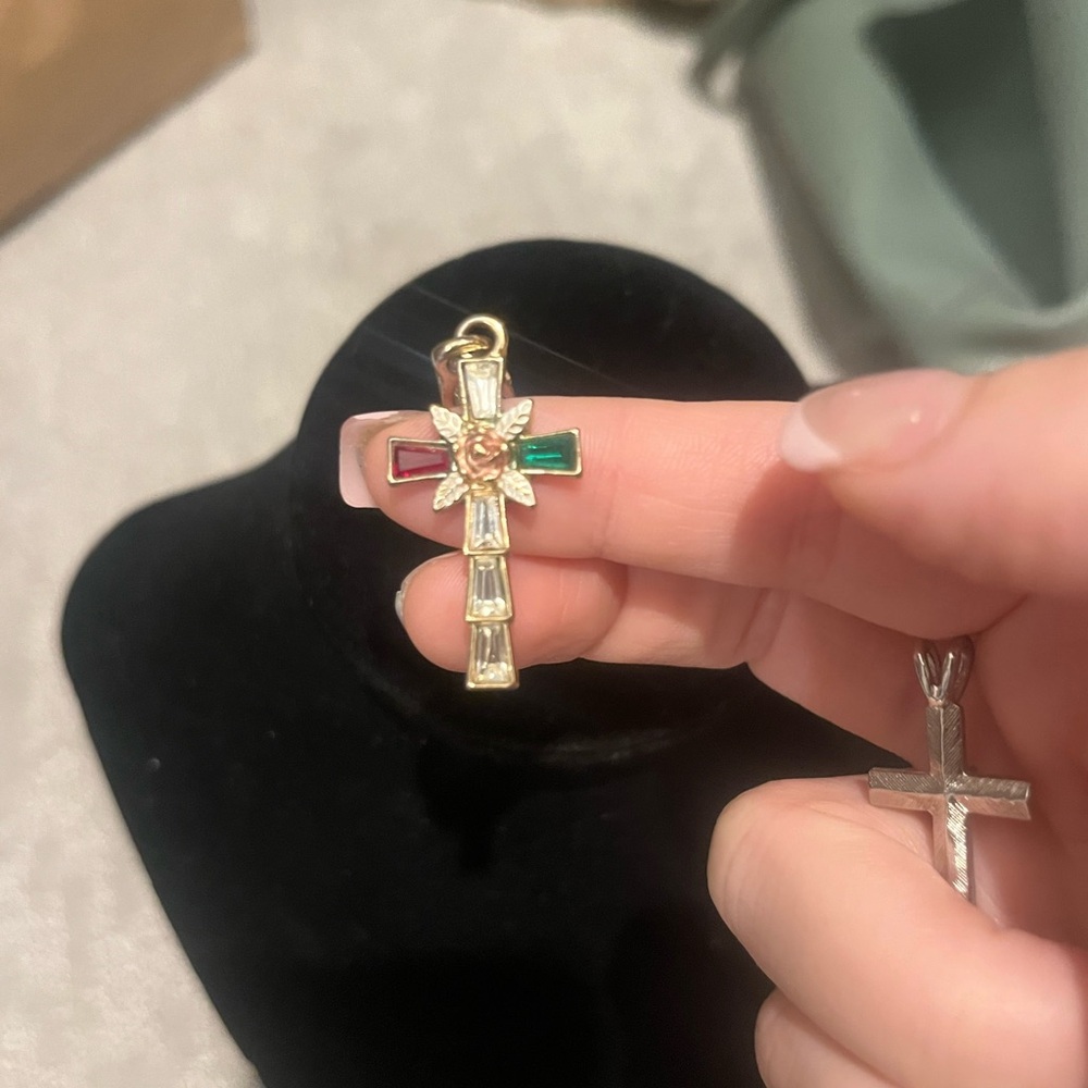 Elegant Gold and Green Cross Pendant